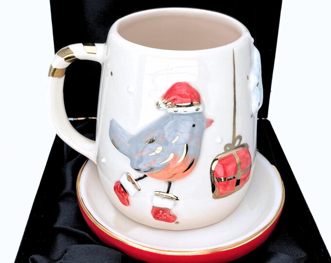 24k Gold Christmas Mug: Handmade Santa Coffee Cup in Velvet Gift Box