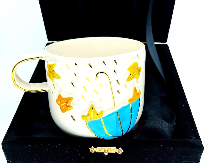 Gold Mug Personalized Autumn Mug Fall Gift Luxury Gold Coffee 24K Gold Handle Flower Cup Luxury Coffee Gold Tea Housewarming, Gift Box