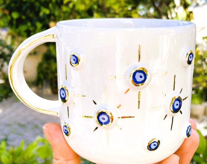 Evil Eye Mug Gold Handmade Coffee Cup 16oz Protective Spiritual Unique Gift CelineWonder CelineWonders, 45JNT1