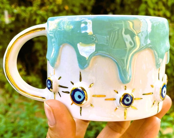 Evil eye mug, cappuccino tasse, evil eye cup, 8 oz mug, evil eye coffee mug, capuccino tasse, nazar tasse, cappuccino cup, cappuccino mug