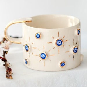 24K Gold, Evil Eye Mug, 7 fl oz, 220 ml mug, Handmade Mug, Evil Eye Coffee Mug, Evil Eye Cup, Mug, 24k Mug, Gold Mug, Eye Mug, Evileye Mug