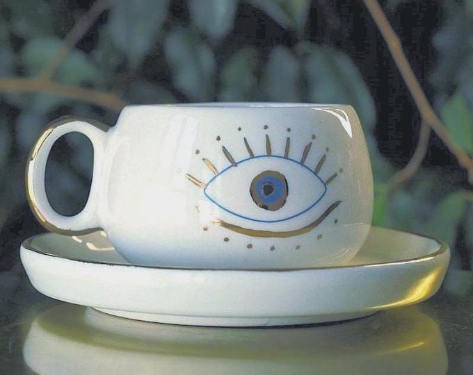 Evil Eye Mug, Evil Eye Cup, Handmade Mug, Evil Eye Coffee Mug, Gold Mug, Evil Eye Coffee Cup, cute cup, eye mug, Christmas Mug, 24k gold mug