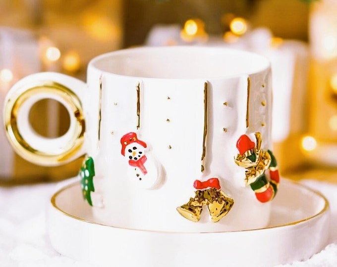 Christmas Espresso Cup | 24 K Gold Mini Coffee Mug | Festive Holiday Demitasse Gift, 3.3 fl oz