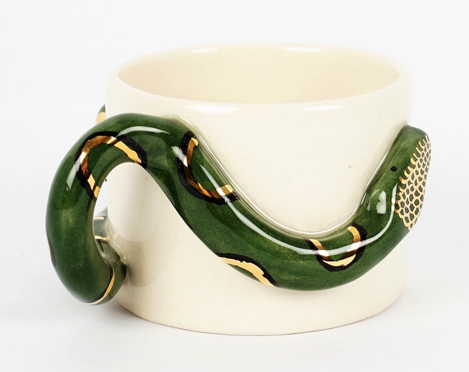 Gold Mug Birthday Mug Personalized Gift Mug, Luxury Gold Coffee Mug 24 K Gold Handle, Luxury Coffee Birthday Gift Gold Snake Mug 8 oz