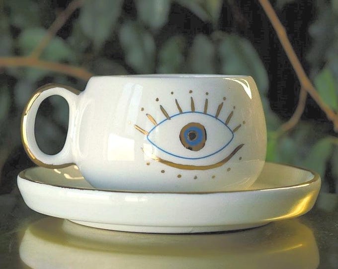 Evil Eye Mug, Evil Eye Cup, Handmade Mug, Evil Eye Coffee Mug, Gold Mug, Evil Eye Coffee Cup, cute cup, eye mug, Christmas Mug, 24k gold mug