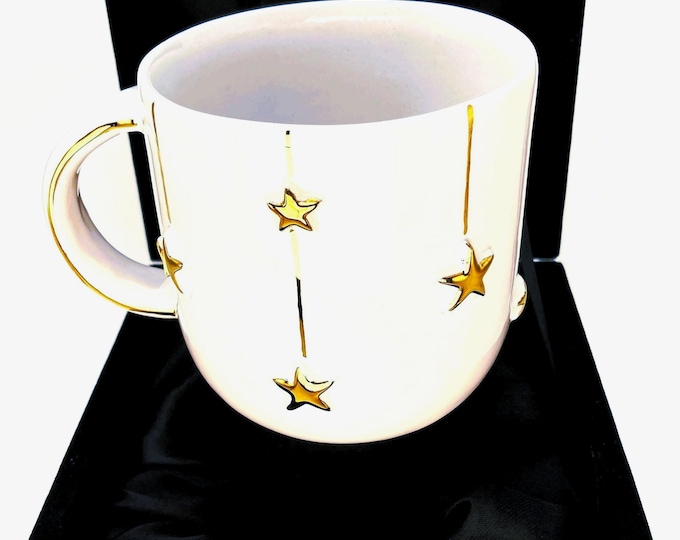 Gold mug star mug gift mug, luxury gold coffee mug 24k gold, gold handle housewarming cup, handmade personalized mug velvet gift box, 16 oz