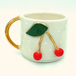 Handmade Cherry Mug: 24K Gold Christmas Gift immagine 4