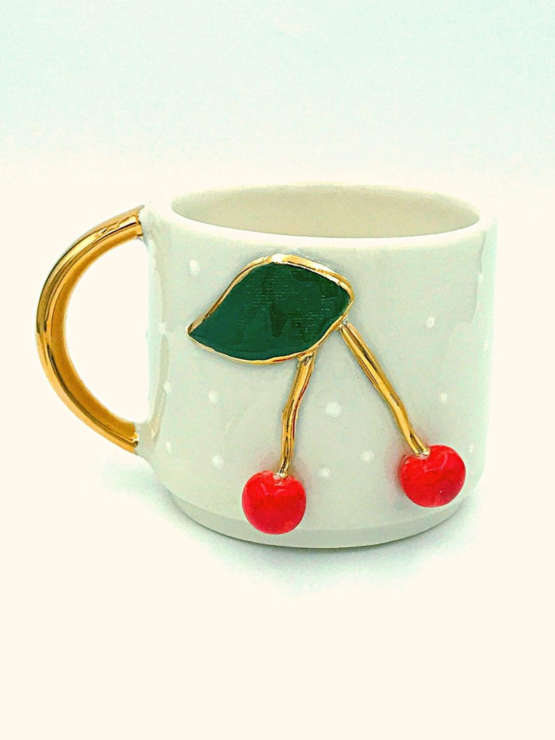 Handmade Cherry Mug: 24K Gold Christmas Gift immagine 4