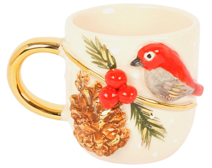 24k handmade birthday gift ceramic red bird coffee mug, bird cup, ceramic coffee mugs, christmas mug, cute mug, mug, tasse, keramik tasse