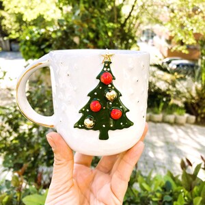 Handmade Christmas Tree Mug – Gold Accent Holiday Coffee Cup, 12oz image 4