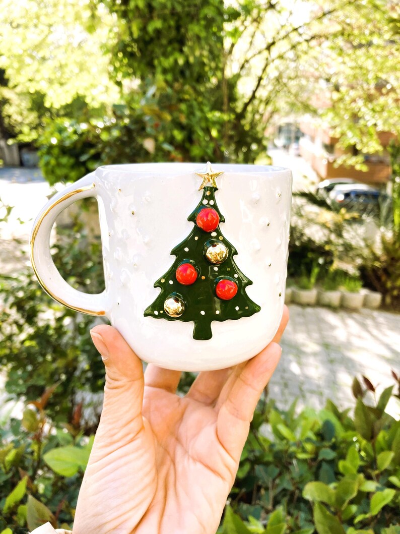 Handmade Christmas Tree Mug – Gold Accent Holiday Coffee Cup, 12oz image 4