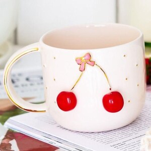 Velvet Box Cherry Mug: 24K Gold Accents, Luxury Coffee Cup image 3