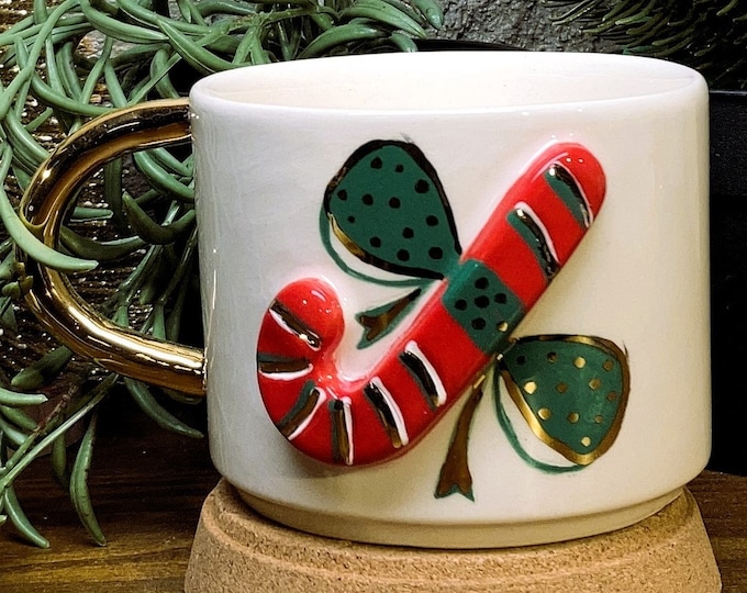 Christmas cane mug, candy cane mug, santa mug, christmas mug, handmade mug, christmas, gold mug, evil eye mug, candy cane cup, cute mug, mug