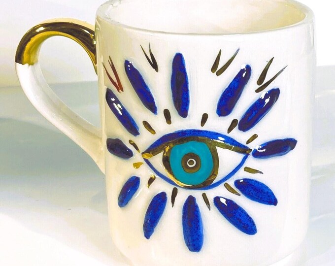 Evil Eye Mug, Evil Eye Cup, Evil Eye Coffee Mug, Gold Mug, Evil Eye Coffee Cup, Eye Mug, 24k gold mug, christmas mug, handmade mug, cute mug