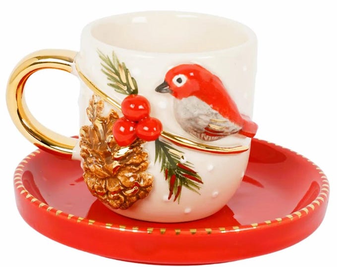 24k handmade birthday gift ceramic red bird coffee mug, bird cup, ceramic coffee mugs, christmas mug, cute mug, mug, tasse, keramik tasse