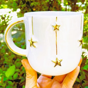 24K Gold Star Mug: Handmade Ceramic Coffee Cup, 16 oz