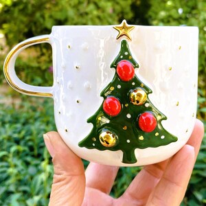 Handmade Christmas Tree Mug – Gold Accent Holiday Coffee Cup, 12oz image 5