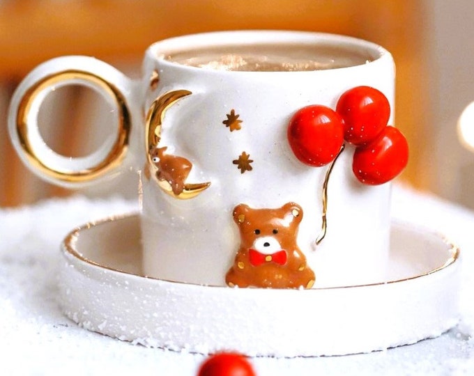 24k gold teddy bear cup, teddy cup, 3.3 oz mug, demitasse cup, espresso cup, teddy mug, teddy bear mug, cup, espresso cups, espressotassen