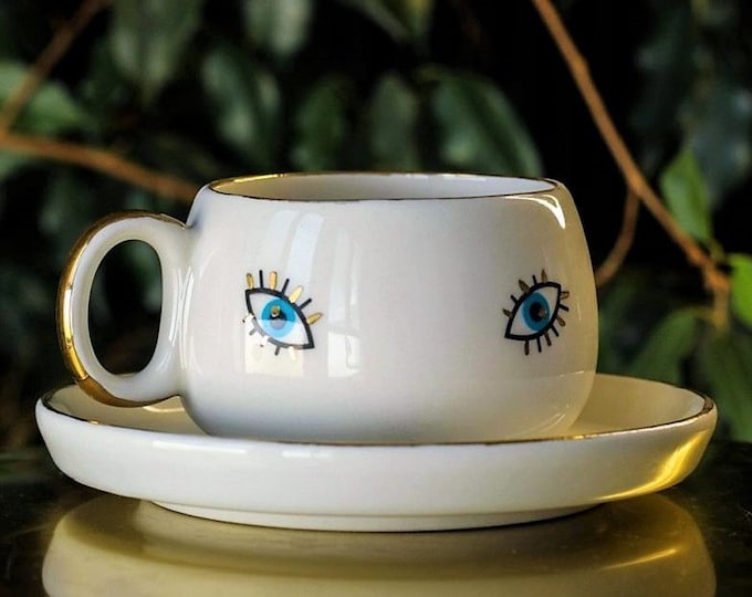 Evil eye mug, Evil Eye Cup, Evil Eye Coffee Mug, Gold Mug, Evil Eye Coffee Cup, Eye Mug, 24k gold mug, christmas mug, handmade mug, cute cup