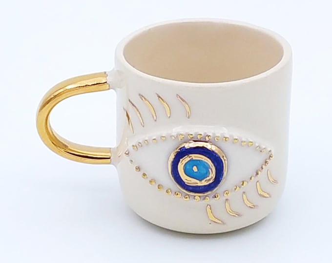 Gold Mug Gift Mug Luxury Mug, Gold Coffee Mug Evil Eye Cup, 24k Gold Handle Mug Luxury Coffee Gold Tea Nazar Good Luck Mug