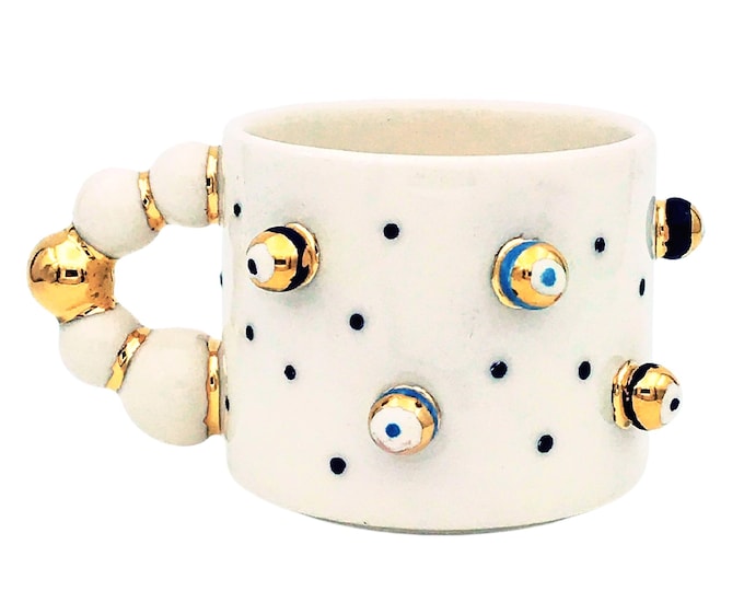 Evil Eye Mug, Evil Eye Cup, Handmade Mug, Evil Eye Coffee Mug, Gold Mug, Evil Eye Coffee Cup, cute mug, Nazar Tasse, eye mug