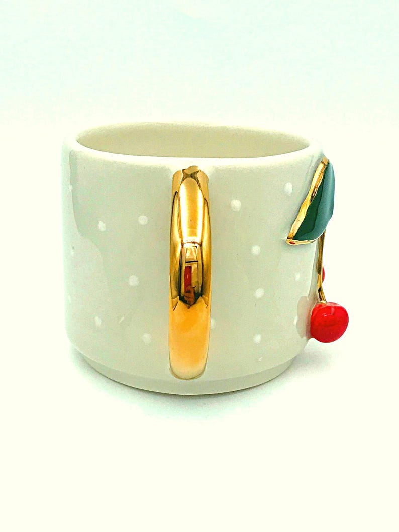 Handmade Cherry Mug: 24K Gold Christmas Gift immagine 5