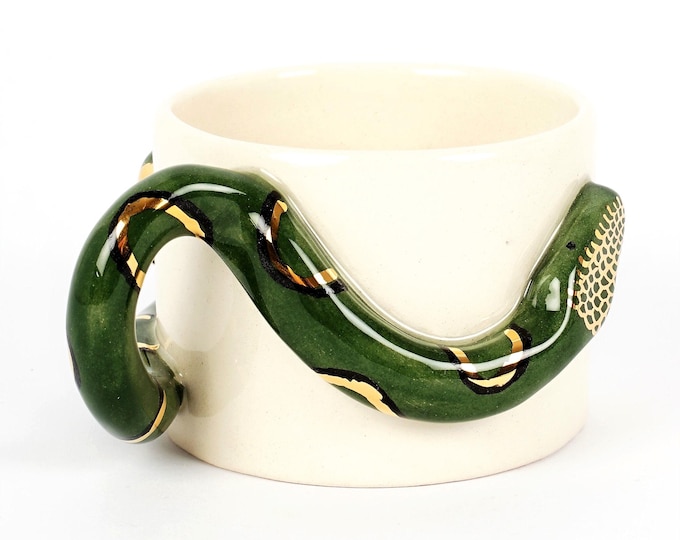 Gold Mug Birthday Mug Snake Gift Mug, Luxury Gold Handmade Coffee Mug 24 K Snake Handle, Luxury Coffee Cups Birthday Gift Gold Snake Mug 8oz