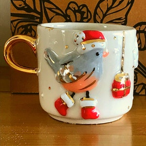 24K Gold, Bird Mug, 240 ml mug, 8 fl oz Mug, Handmade Mug, Handmade Cup, Mug, Cup, Gold Mug, Ceramic Mug, Christmas Mug, Christmas Mugs