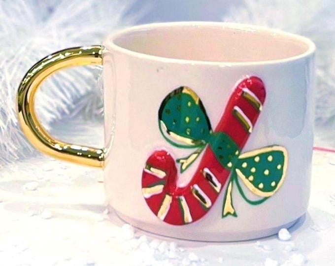 Christmas cane mug, candy cane mug, santa mug, christmas mug, handmade mug, christmas, gold mug, evil eye mug, candy cane cup, cute mug, mug