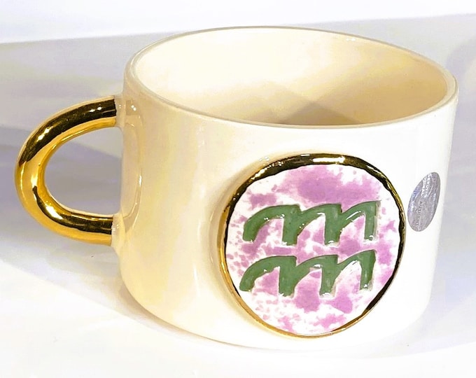 Aquarius mug, zodiac mug, christmas mug, aquarius cup, evil eye mug, handmade mug, cute gold cup, zodiac cup, gold mug, 24k gold mug, 3d mug
