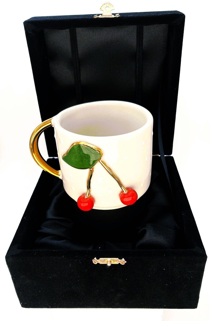Handmade Cherry Mug: 24K Gold Christmas Gift immagine 3
