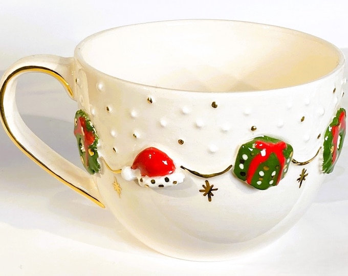 Gold Mug Christmas Mug Gift Luxury Gold Coffee Mug Luxury Coffee Mug Festive Holiday Santa Mug Merry Xmas Holiday Gift, 12 fl oz, CWJCH2.FS