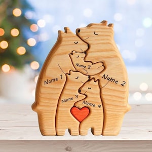 Personalized Gift - Handcrafted - Family - Up To 9 Person Animal Figurines - Wooden Bears Family Puzzle - Wooden Animal Carvings -Pearl
