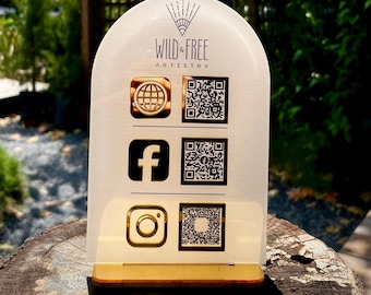 Personalisiertes QR-Code-Acryl-Business-Schild: Social Media & Zahlungs-Anzeige