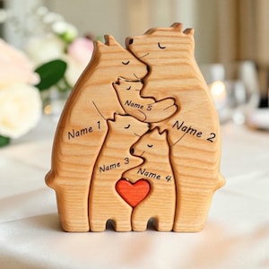 Personalized Wooden Bear Family Puzzle | Mother's Day Gift, Custom Name Engraved, Family Keepsake Home Decor