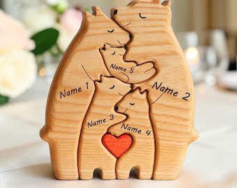Personalized Wooden Bear Family Puzzle | Father's Day Gift for Dad, Custom Name Engraved Keepsake