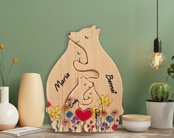 Mother day gift - Wooden Bear Family Puzzle - Family Puzzle for 7 - Animal Family Wooden Toys - Wedding Anniversary -Home Decor, Pearl