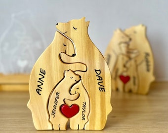 Wooden Bear Family Puzzle Bear Name Puzzle Family Keepsake Gifts, Animal Family Home Gift, Mothers day gift Idea, Home Decor Gifts