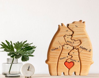 Holzbären-Familienpuzzle-8-Personen-Tierfiguren-Familien-Wohndekor-Geschenke-Familienandenken-Geschenk, Vatertagsgeschenk, Muttertagsgeschenk