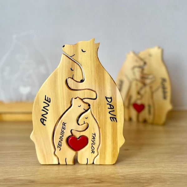 Puzzle di famiglia di orsi in legno Puzzle con nome di orso Regali ricordo per la famiglia, regalo per la casa della famiglia di animali, idea regalo per la festa della mamma, regali per la decorazione della casa