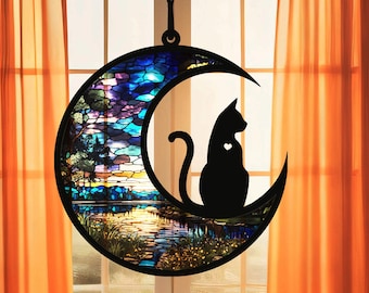 Personalized Cat Memorial Suncatcher | Engraved Pet Loss Gift, Rainbow Bridge Keepsake, Cat Lover Window Decor