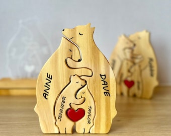 Puzzle de famille ours en bois, cadeau d'anniversaire pour elle, cadeaux souvenirs de famille, animaux de compagnie pour la maison, idée cadeau fête des mères, décoration d'intérieur, perle2