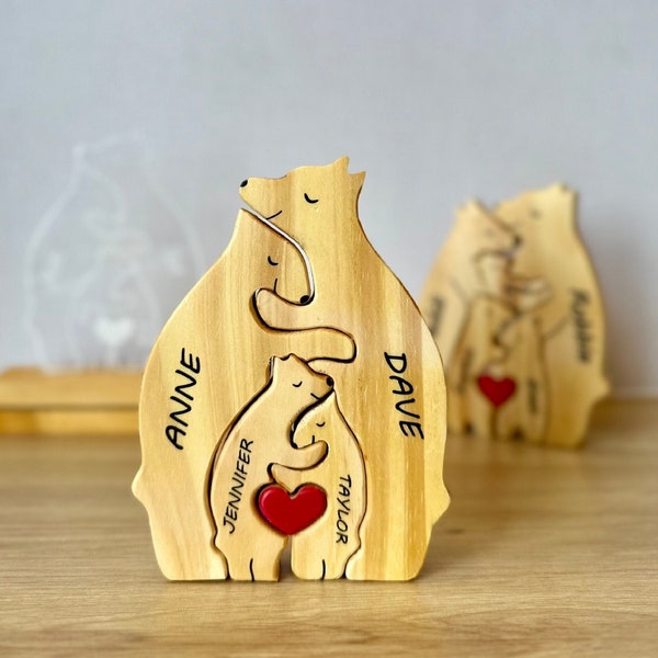 Wooden Bear Family Puzzle, birthday gift For Her, Family Keepsake Gifts, Animal Family Home Gift, Mothers day gift Idea, Home Decor, Pearl2