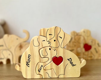 Wooden Dog Family Puzzle, Engraved Bear Family Name Puzzle, Family Keepsake Gift, Gift for Parents, Animal Family Home Decor, Gift for Kids