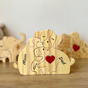Wooden Dog Family Puzzle, Engraved Bear Family Name Puzzle, Family Keepsake Gift, Gift for Parents, Animal Family Home Decor, Gift for Kids