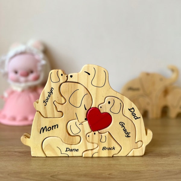 Family Keepsake Gift, Wooden Dog Family Puzzle, Engraved Family Name Puzzle, bGift for Parents, Family Home Decor, Gift for Kids, PearlH