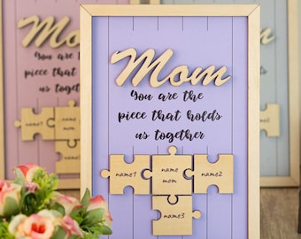 Mother's Day Puzzle Piece Sign - Small, Personalized Gifts for Mom from Kids, Birthday Present, You Are the Piece That Holds us Together