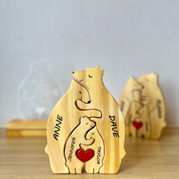 Wooden Bear Family Puzzle, birthday gift For Her, Family Keepsake Gifts, Animal Family Home Gift, Mothers day gift Idea, Home Decor, Pearl2