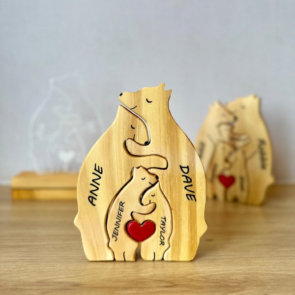 Wooden Bear Family Puzzle, birthday gift For Her, Family Keepsake Gifts, Animal Family Home Gift, Mothers day gift Idea, Home Decor, Pearl2