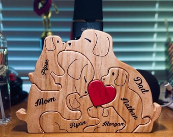 Family Keepsake Gift, Wooden Dog Family Puzzle, Engraved Family Name Puzzle, bGift for Parents, Family Home Decor, Gift for Kids, PearlD